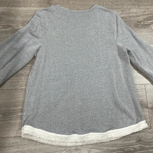 J. Jill Crewneck 3/4 Length Sleeve Top Boho Fringe Hem Heather Blue M - Picture 12 of 14
